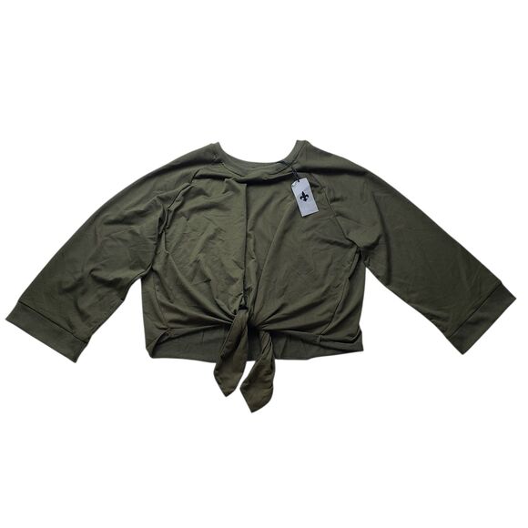 saint germain Sweaters - Saint Germain Sweater Womens Large Green Tie Top 3/4 Sleeve Preppy Pullover